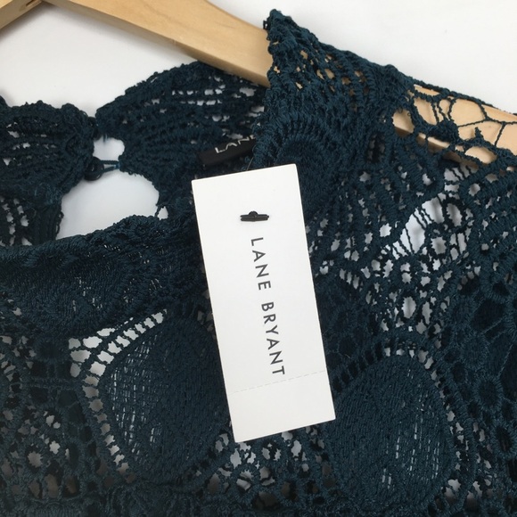 Lane Bryant Crochet Lace Peplum Tunic Top Women’s Mock Neck Blouse Dark Teal - Picture 7 of 16